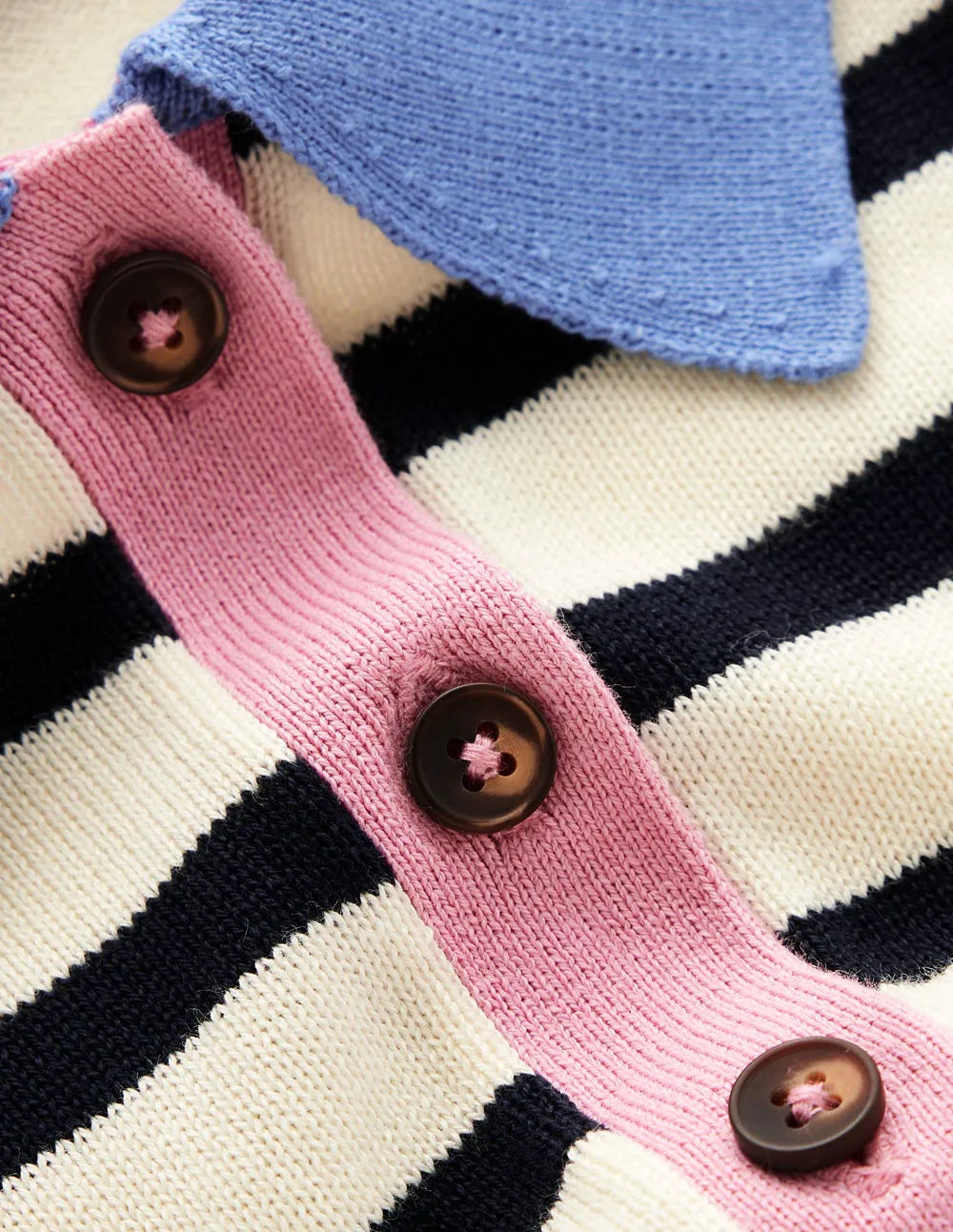 Lara Cotton Henley Jumper-Navy, Warm Ivory Stripe