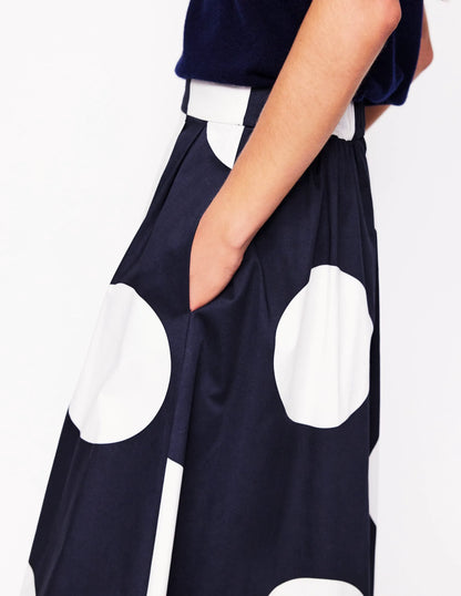 Isabella Cotton Sateen Skirt-Navy Spots