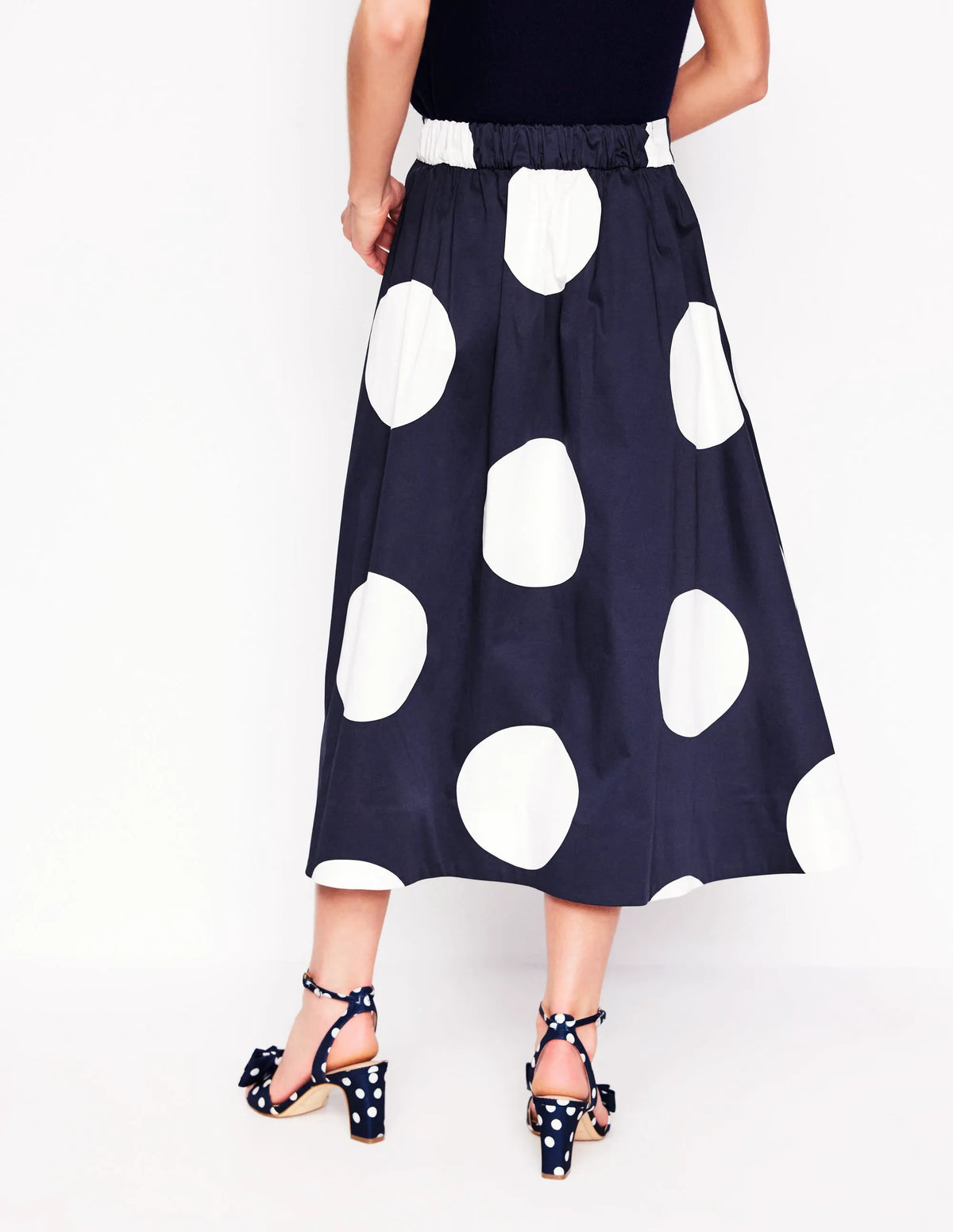 Isabella Cotton Sateen Skirt-Navy Spots