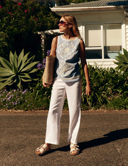 Westbourne Crop Linen Pants-White