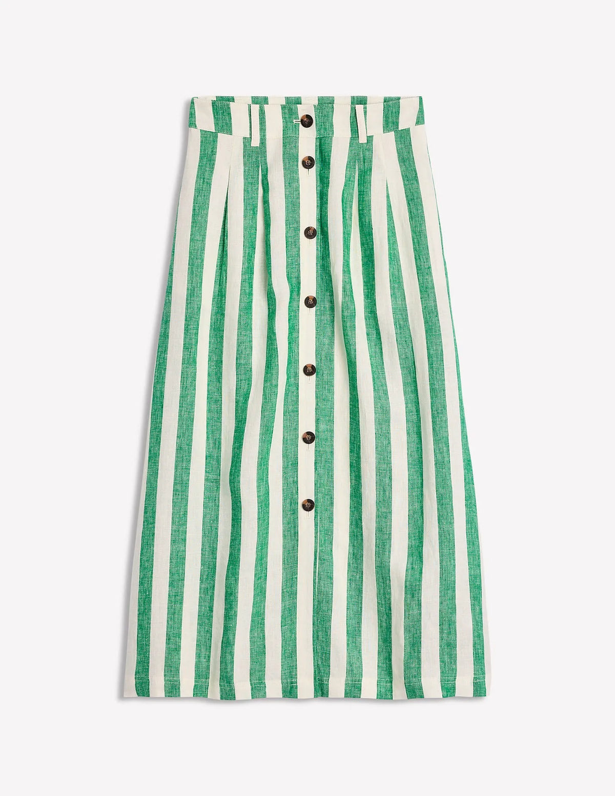 Thomasina Linen Midi Skirt-Rich Emerald Stripe