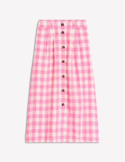 Thomasina Linen Midi Skirt-Pink Gingham