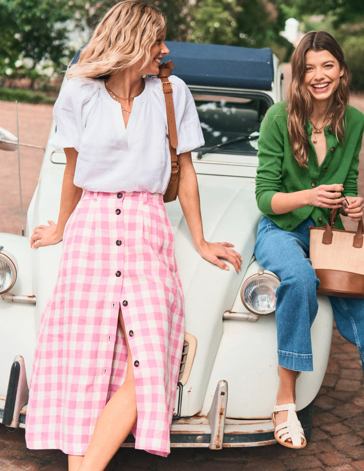 Thomasina Linen Midi Skirt-Pink Gingham