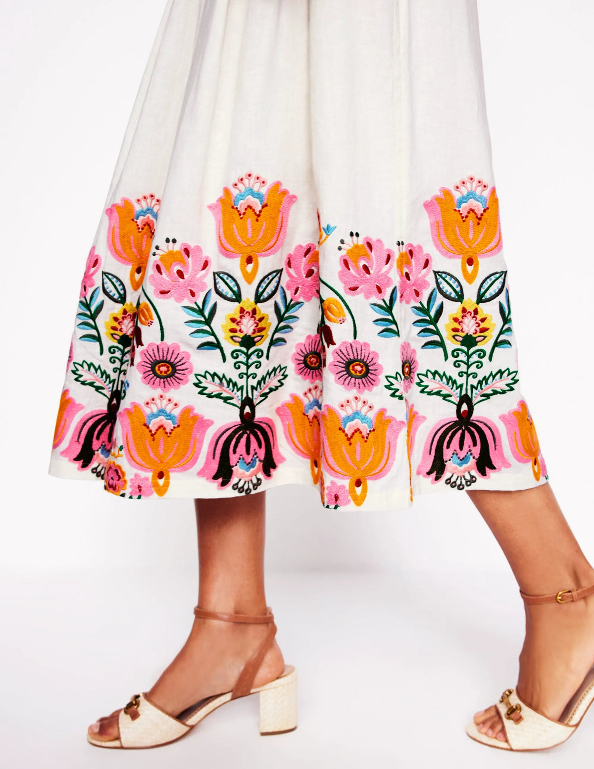 Verity Embroidered Linen Skirt-Ivory