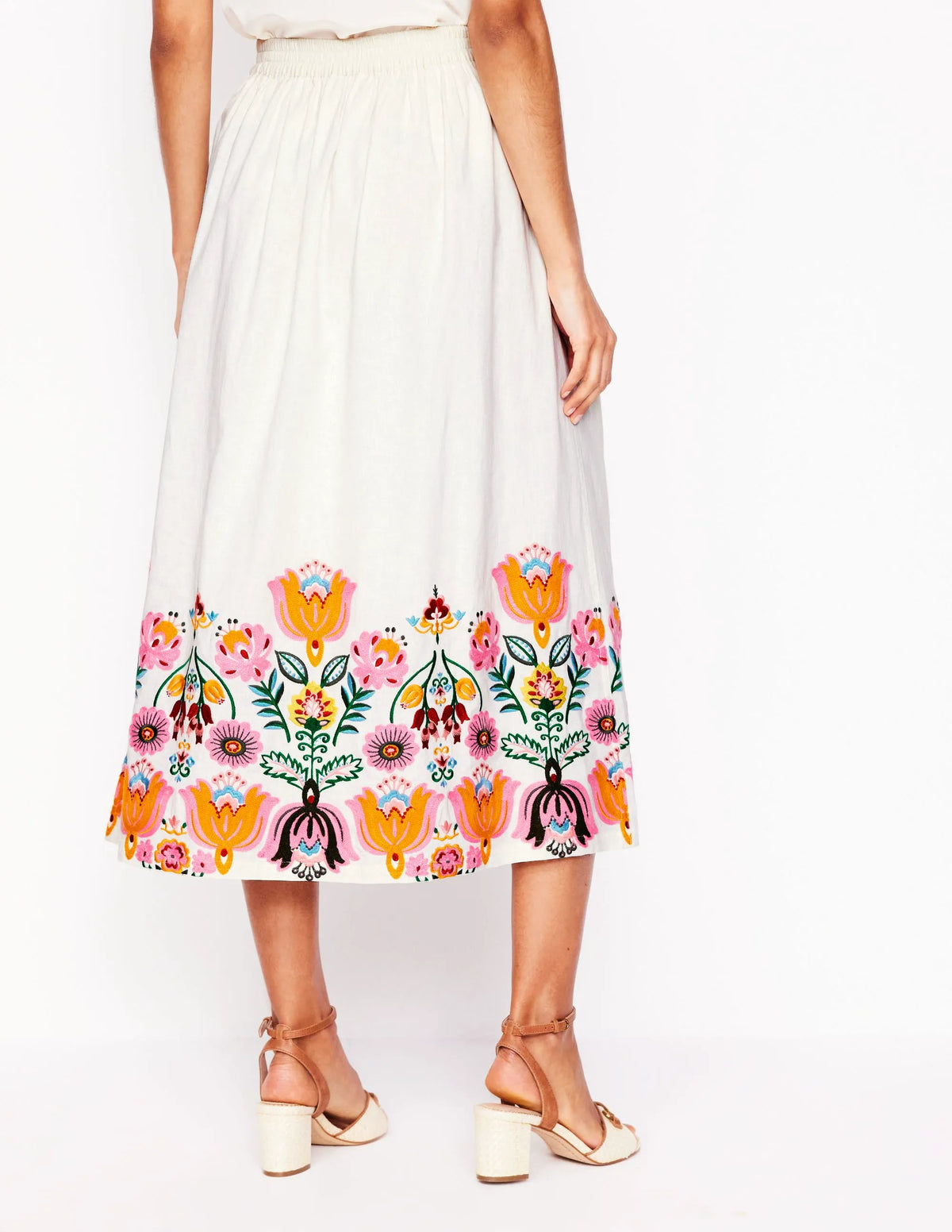 Verity Embroidered Linen Skirt-Ivory