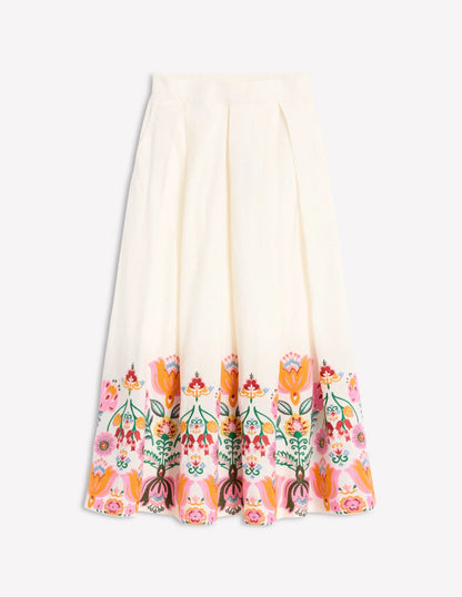 Verity Embroidered Linen Skirt-Ivory