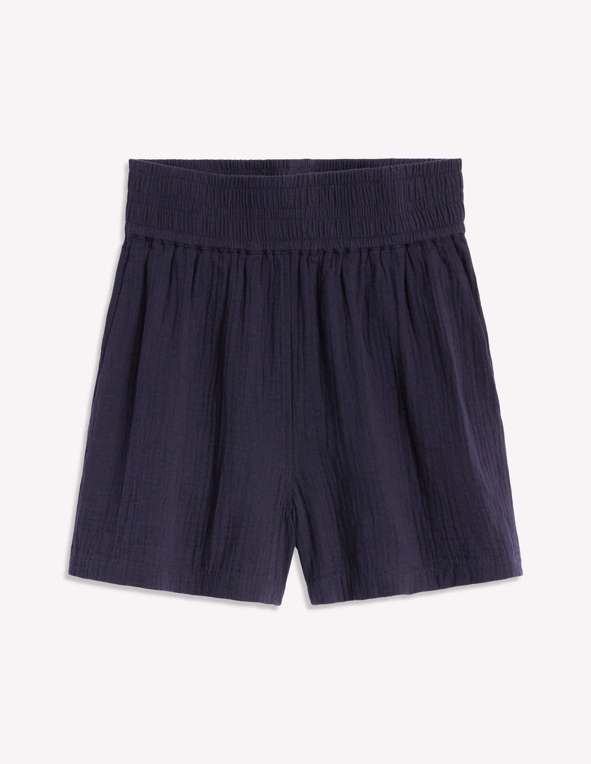 Smocked Double Cloth Shorts-Navy