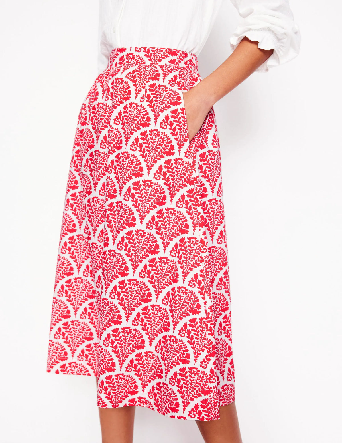 Hattie Poplin Midi Skirt-Jam Red, Blossomy