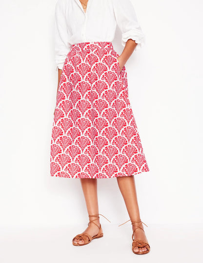 Hattie Poplin Midi Skirt-Jam Red, Blossomy