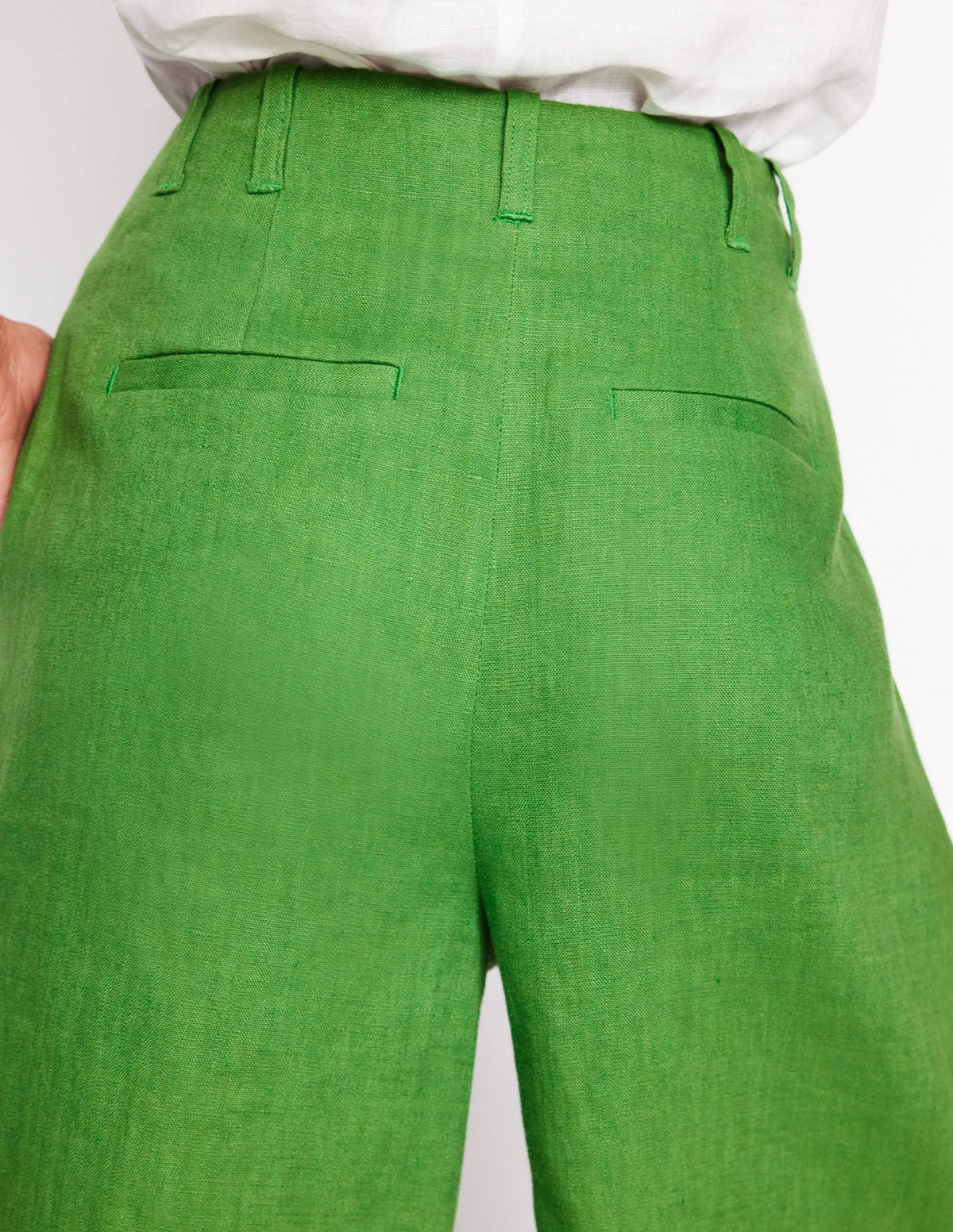 Pleat Linen Wide Leg Shorts-Green