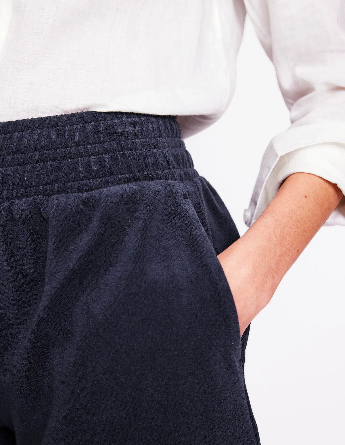 Smocked Towelling Short-Navy