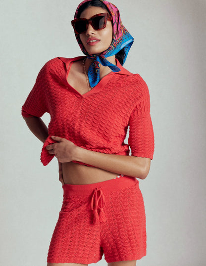 Textured Knitted Shorts-Strawberry Tart Red