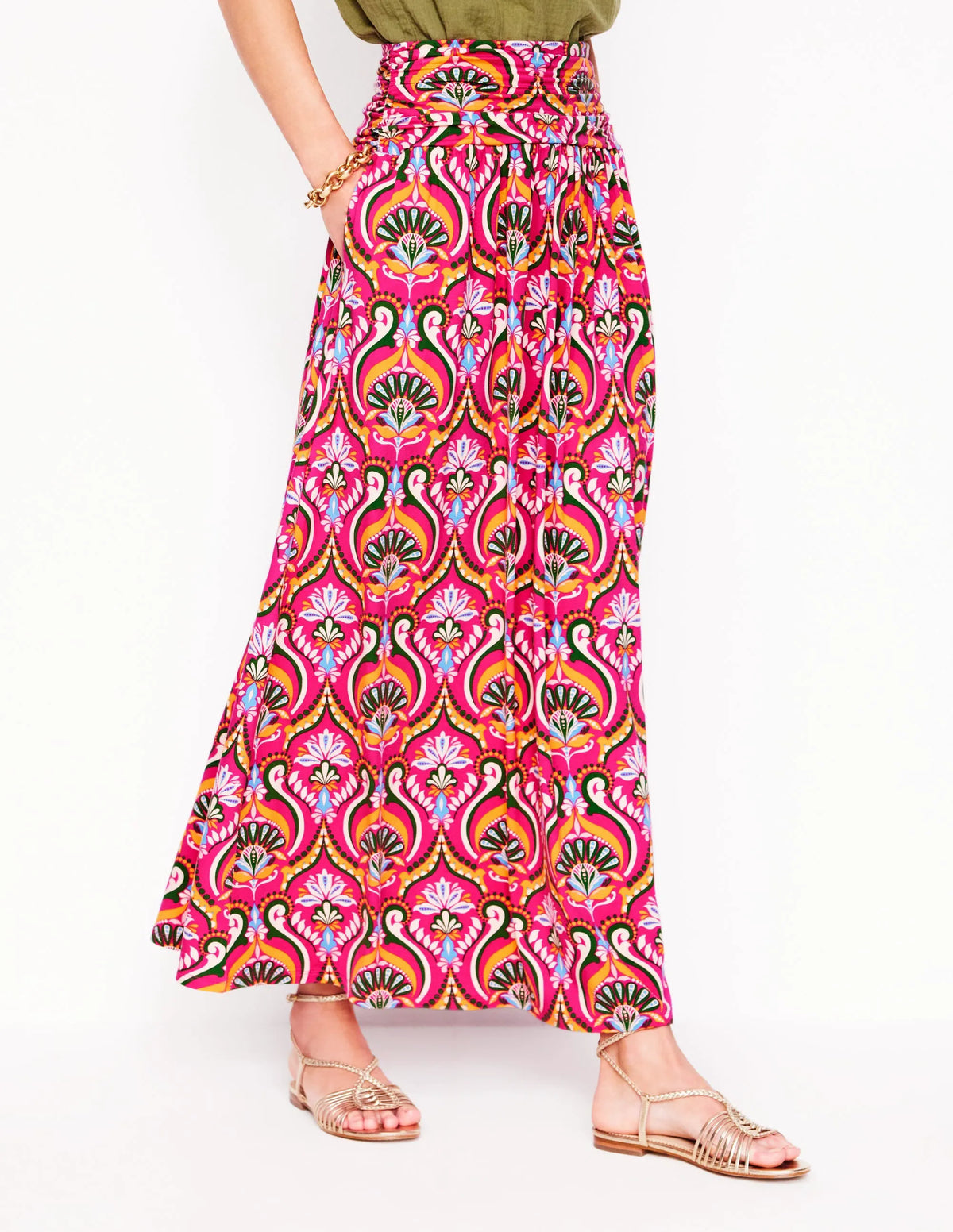 Rosaline Jersey Skirt-Pink Peony, Ornamental Floral
