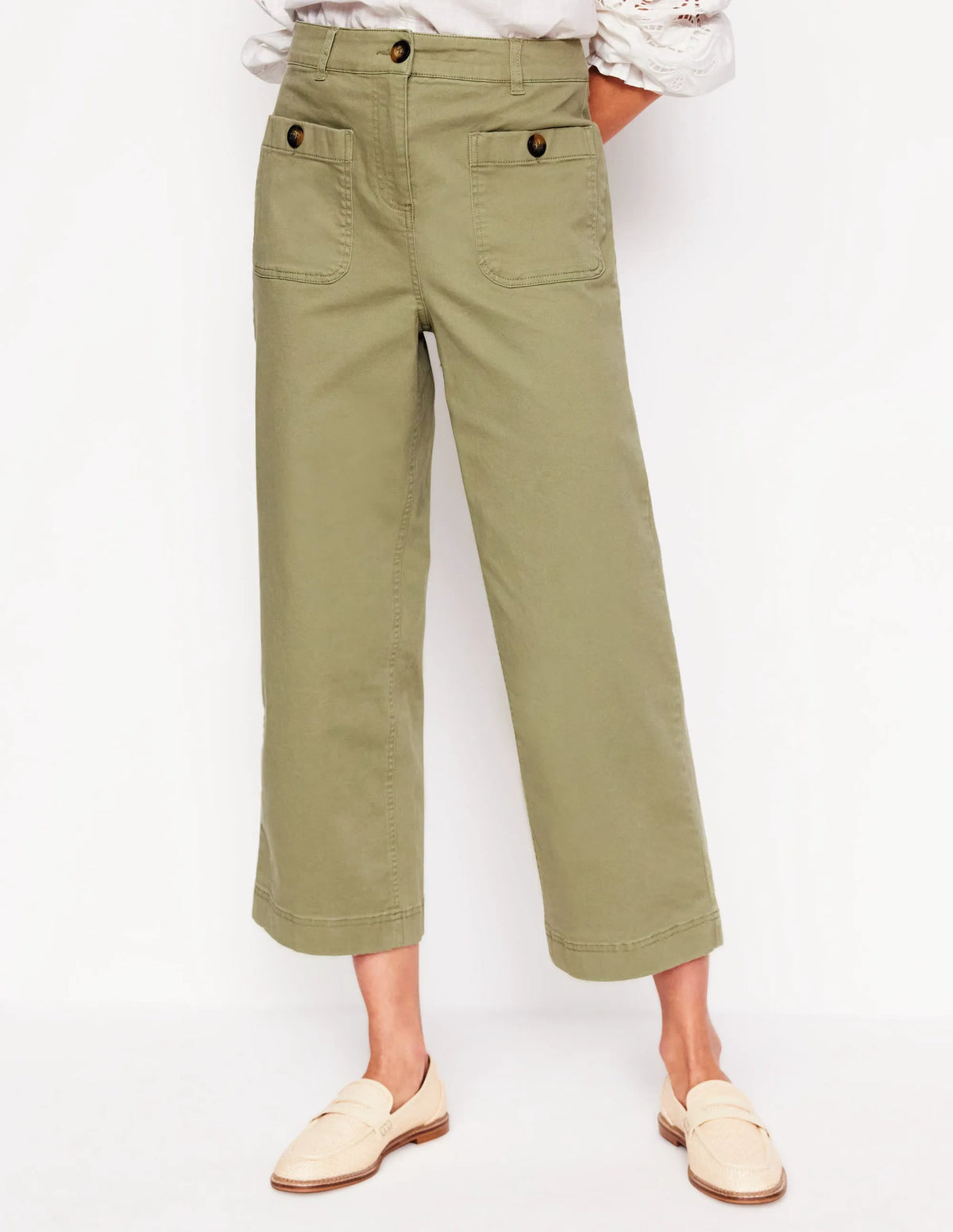 Patch Pocket Crop Chino Pants-Larch Green