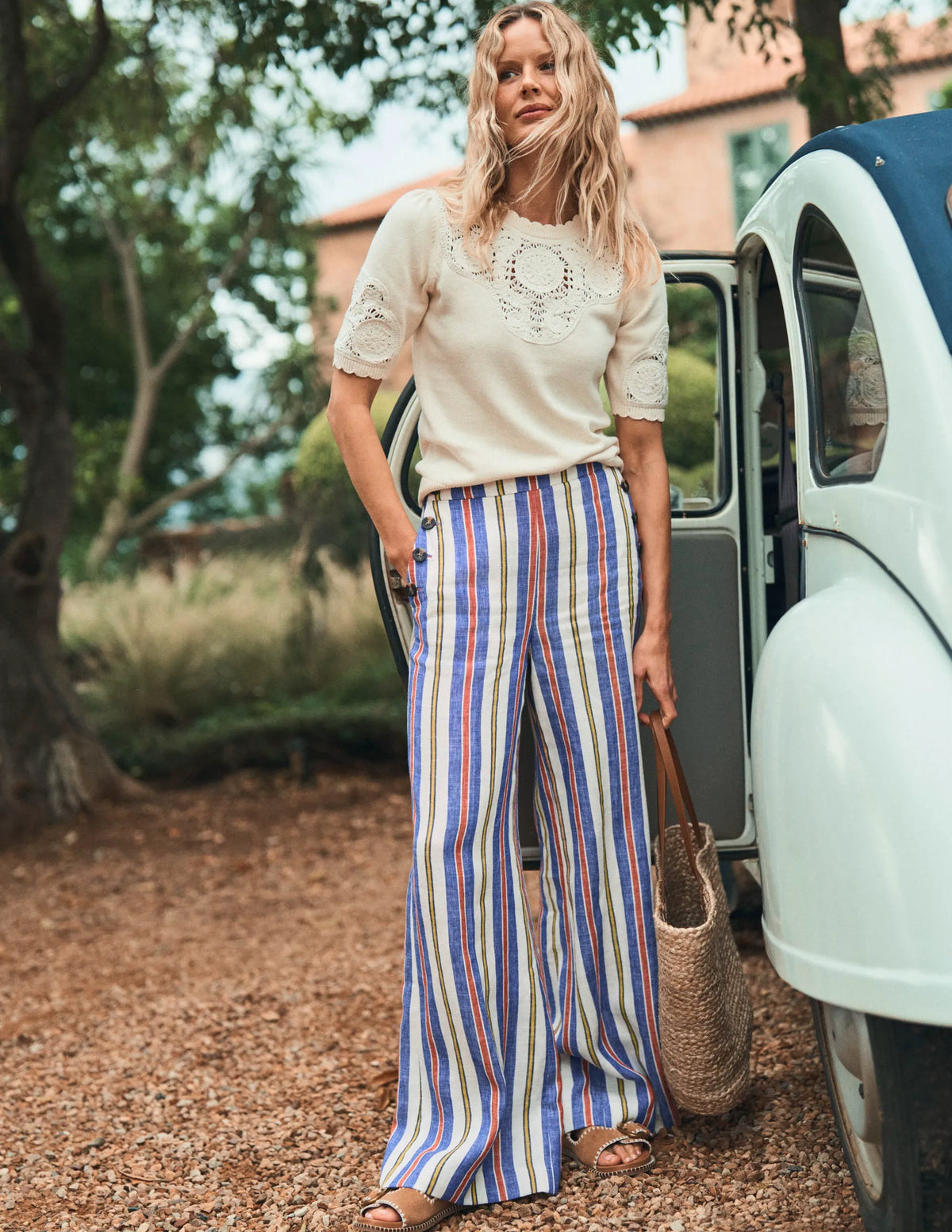 Greenwich Sailor Pants-Bright Blue and Brown Stripe
