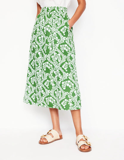 Double Cloth Smocked Skirt-Paradise Green,Vine Silhouette