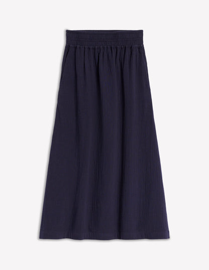 Double Cloth Smocked Skirt-Navy