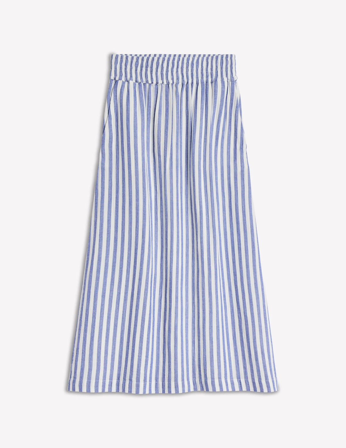 Double Cloth Smocked Skirt-Bright Blue Stripe