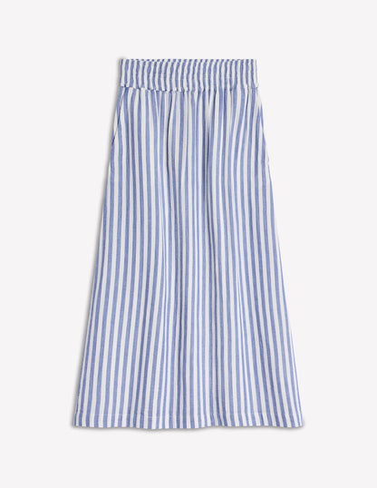 Double Cloth Smocked Skirt-Bright Blue Stripe