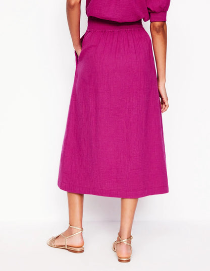 Double Cloth Smocked Skirt-Fuchsia
