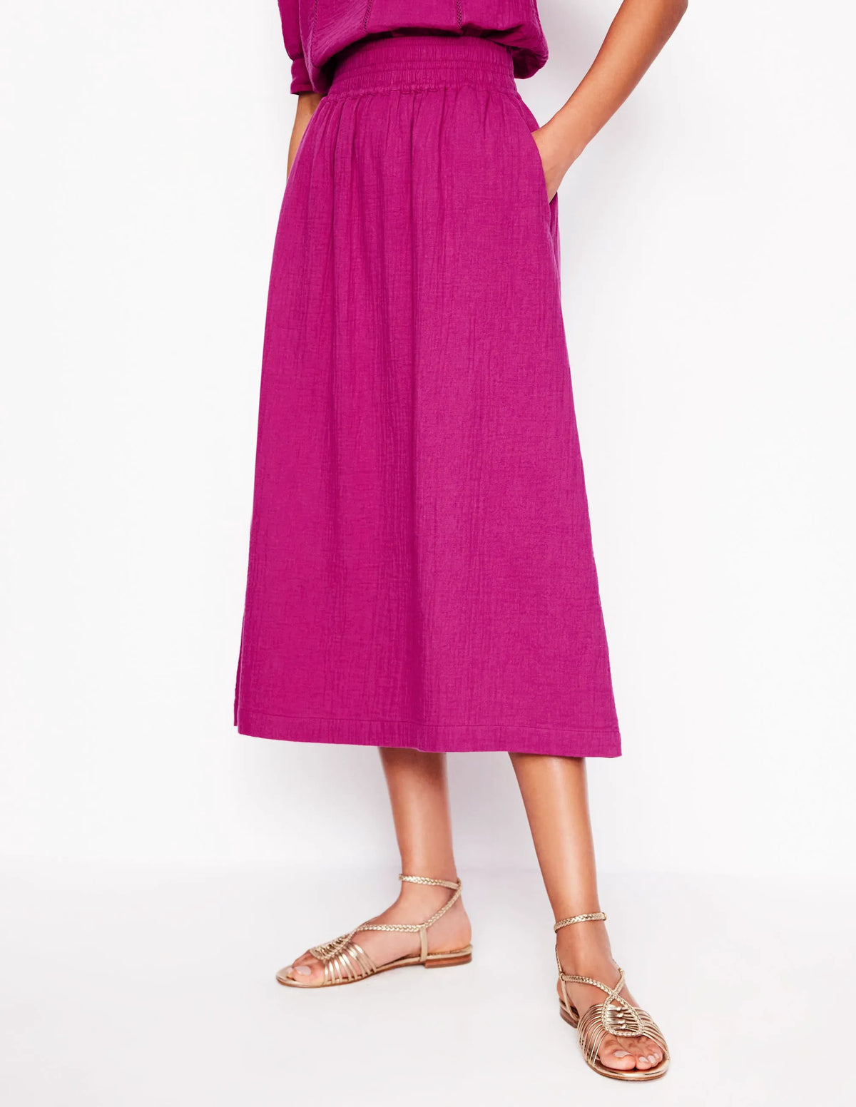 Double Cloth Smocked Skirt-Fuchsia