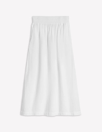 Double Cloth Smocked Skirt-White