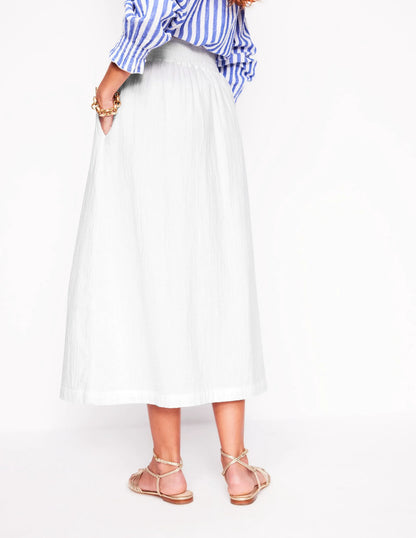 Double Cloth Smocked Skirt-White