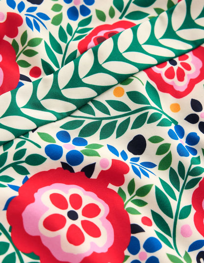 Cross Front Swimsuit-Multi, Foliage Scatter