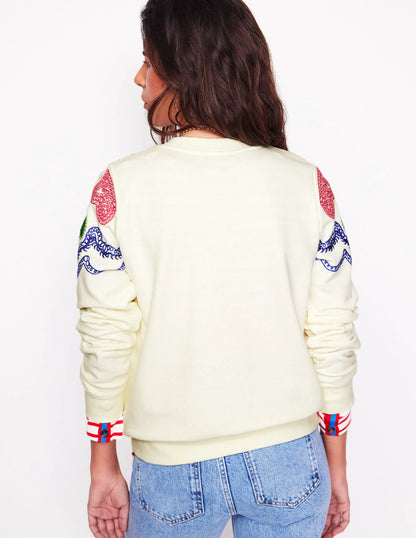 Hannah Embroidered Sweatshirt-Ivory, Geo Stitch