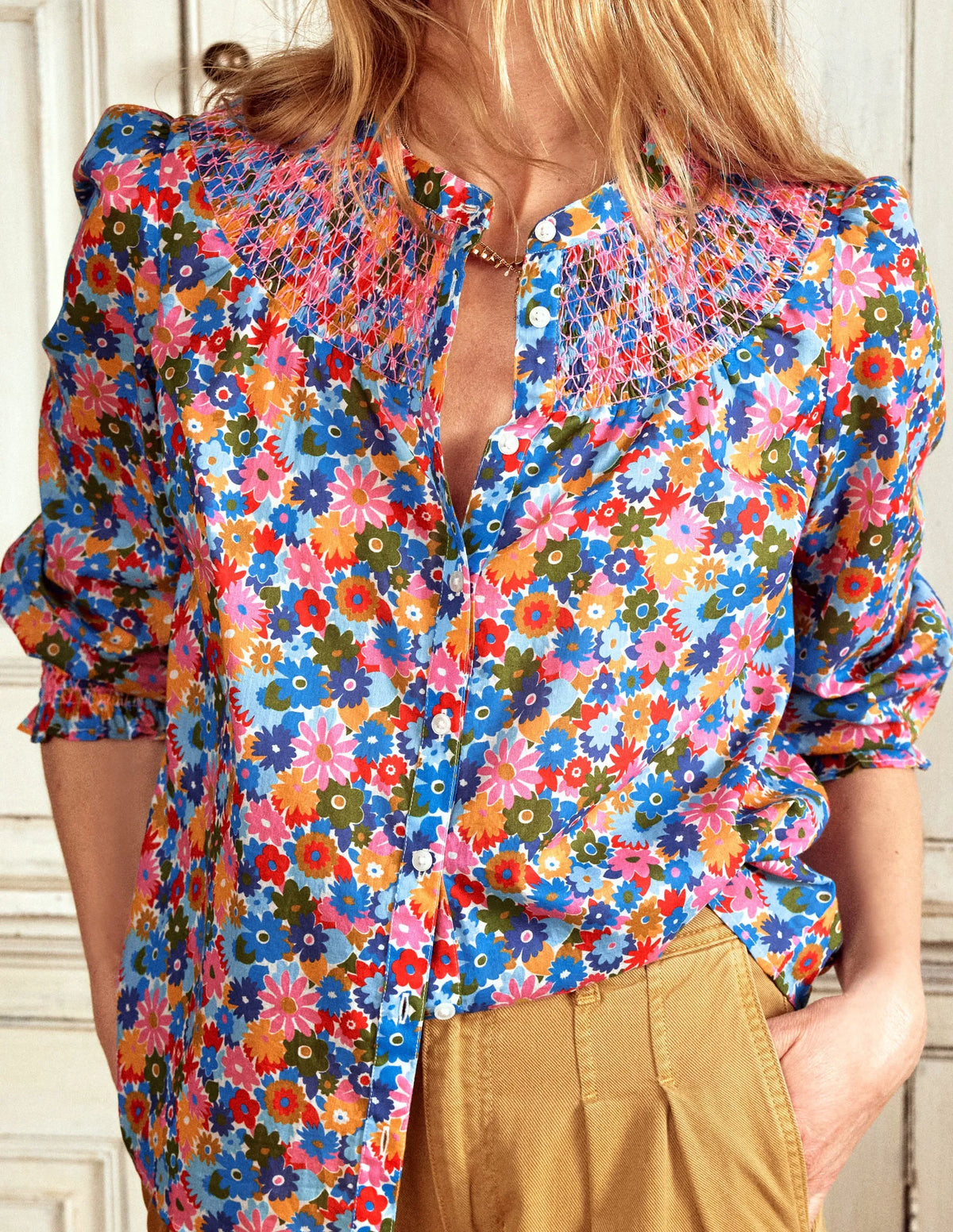 Effie Smocked Blouse-Multi, Paintbox Ditsy