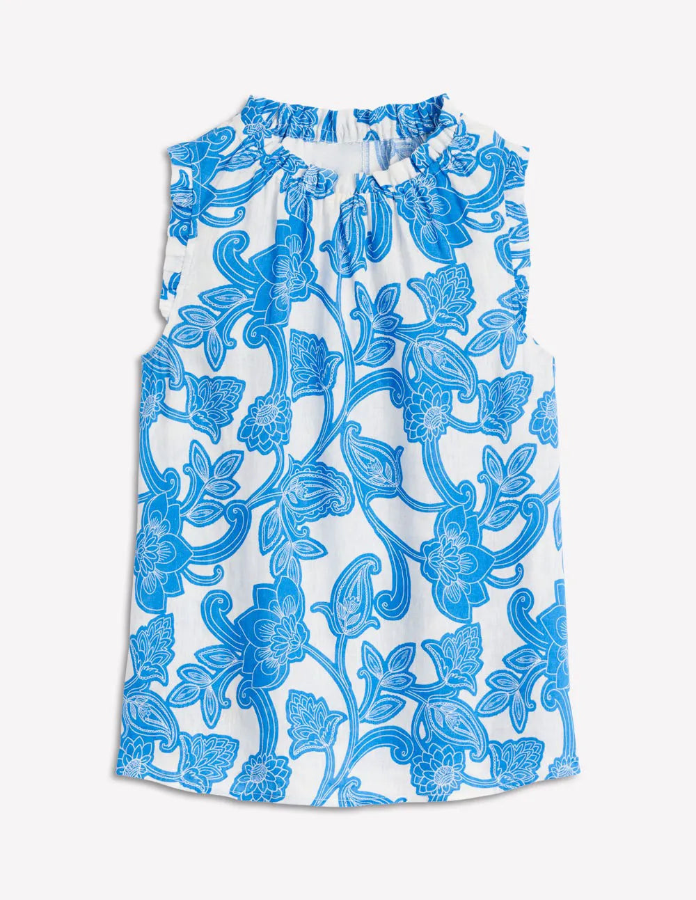 Sophie Ruffle Linen Top-Cerulean Blue, Paisley Whirl