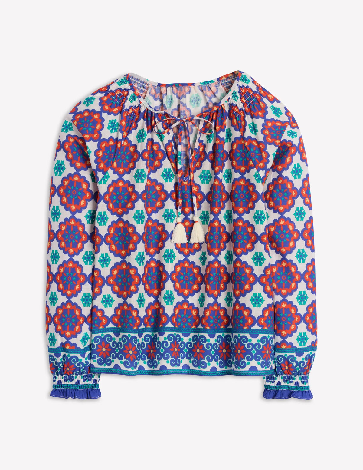 Easy Cotton Blouse-Bright Blue, Bloom Geo