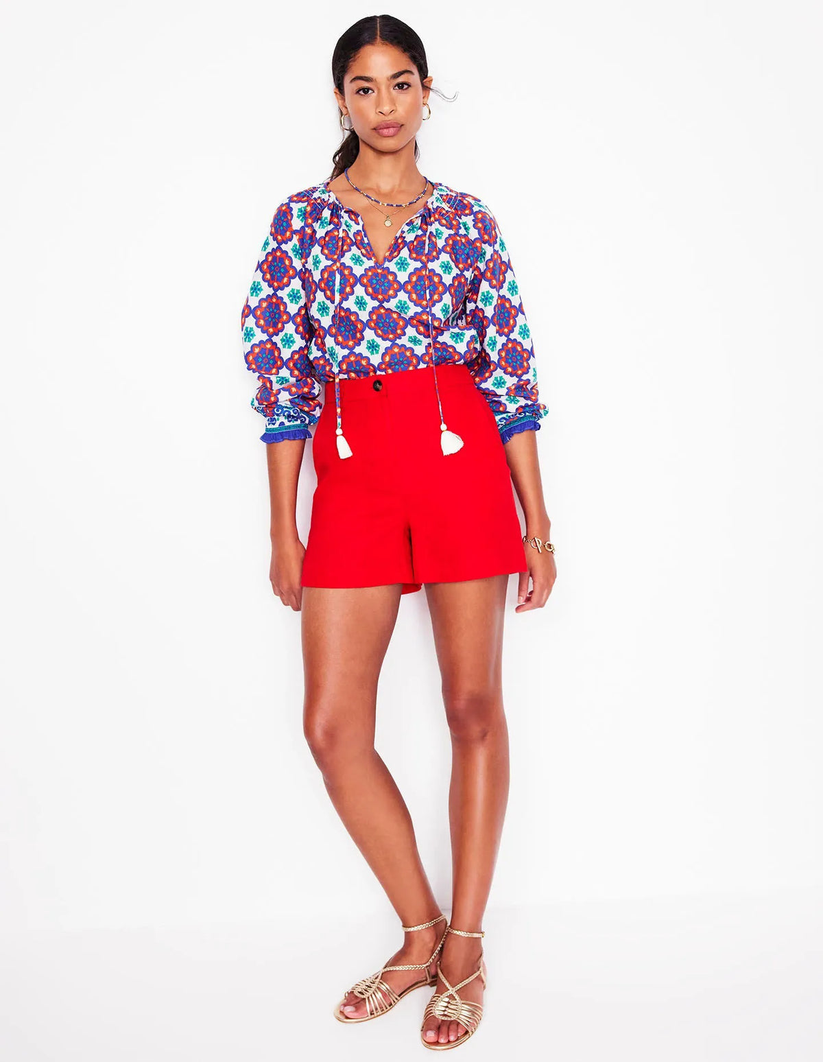 Easy Cotton Blouse-Bright Blue, Bloom Geo