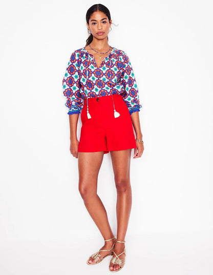 Easy Cotton Blouse-Bright Blue, Bloom Geo
