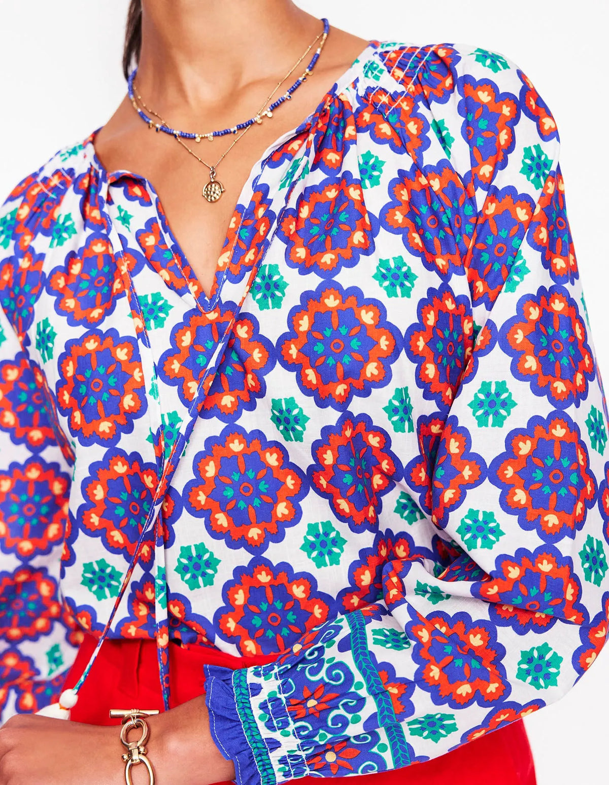 Easy Cotton Blouse-Bright Blue, Bloom Geo