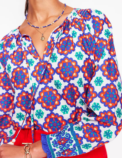Easy Cotton Blouse-Bright Blue, Bloom Geo