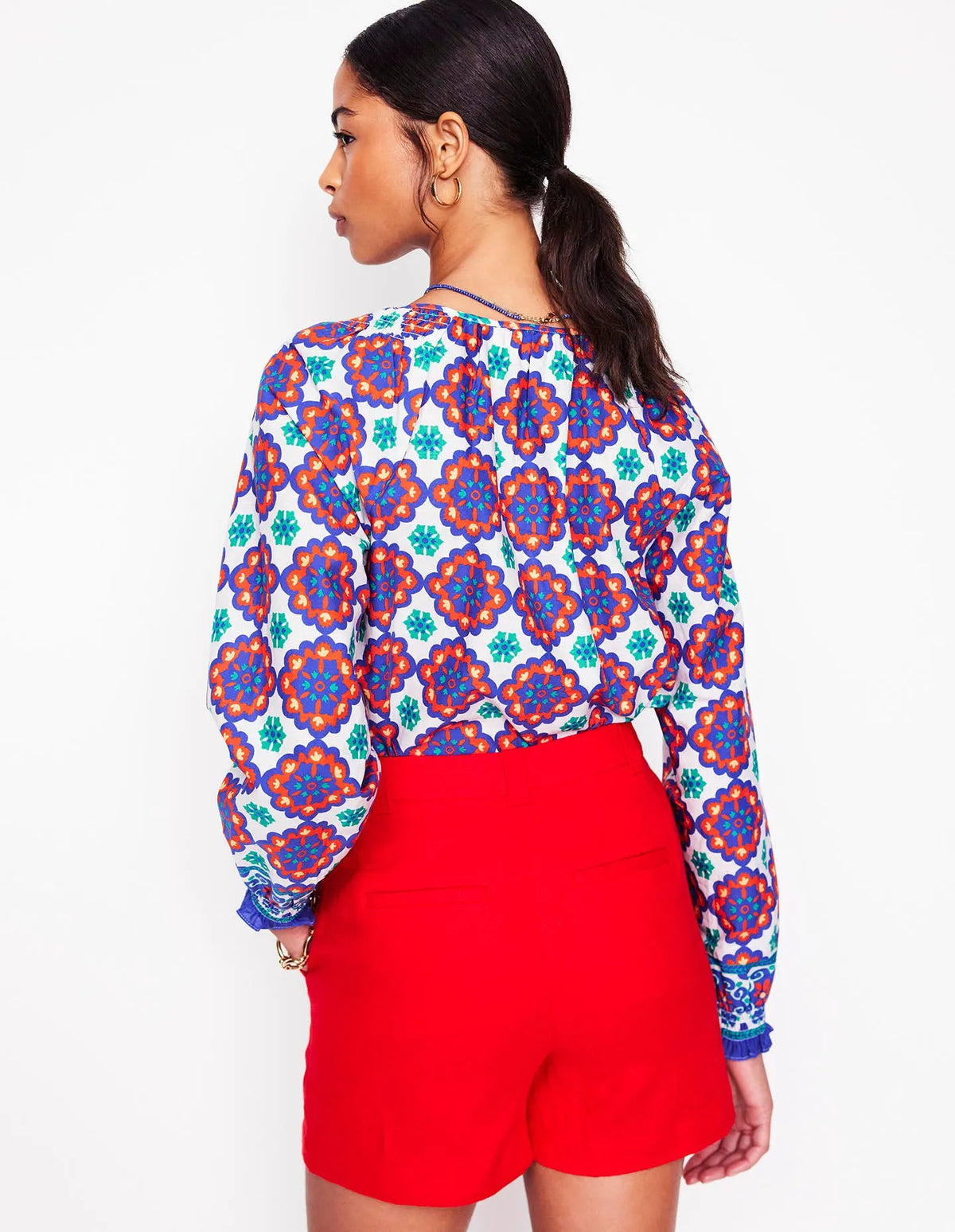 Easy Cotton Blouse-Bright Blue, Bloom Geo