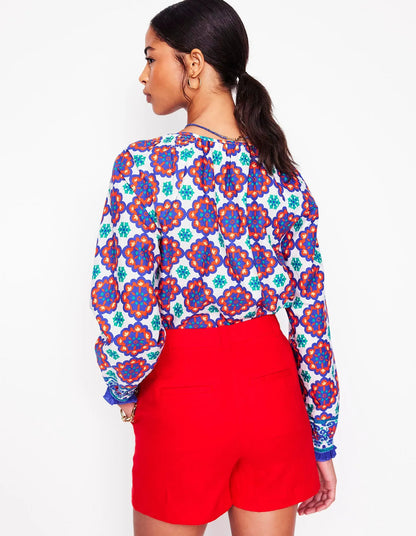Easy Cotton Blouse-Bright Blue, Bloom Geo