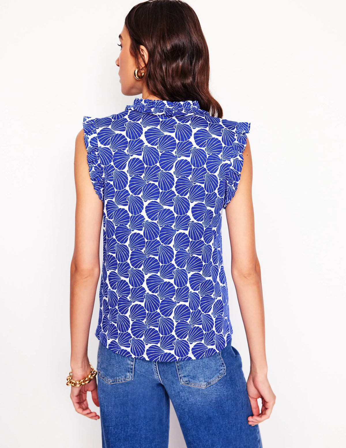 Lola Sleeveless Top-Bright Blue, Seashell