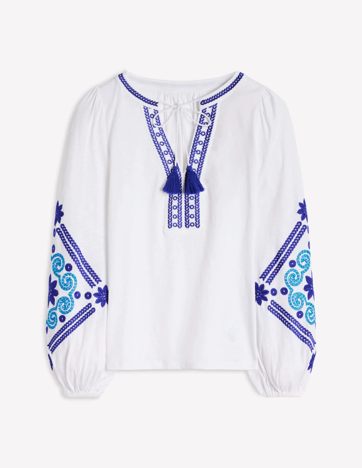 Nia Embroidered Top-White, Blue