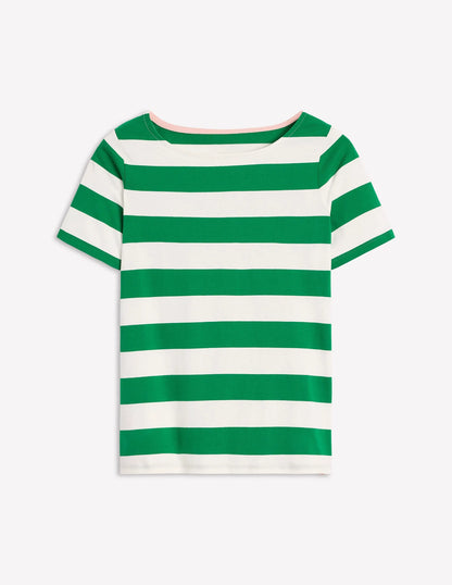 Ella Short Sleeve Breton-Ivory, Rich Emerald