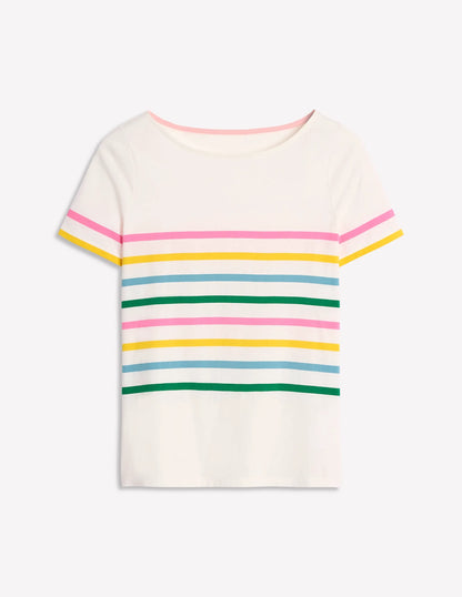 Ella Short Sleeve Breton-Pink, Yellow Placement Stripe