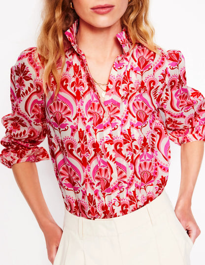 Felicity Cotton Blouse-Poppy Red, Ornamental Floral