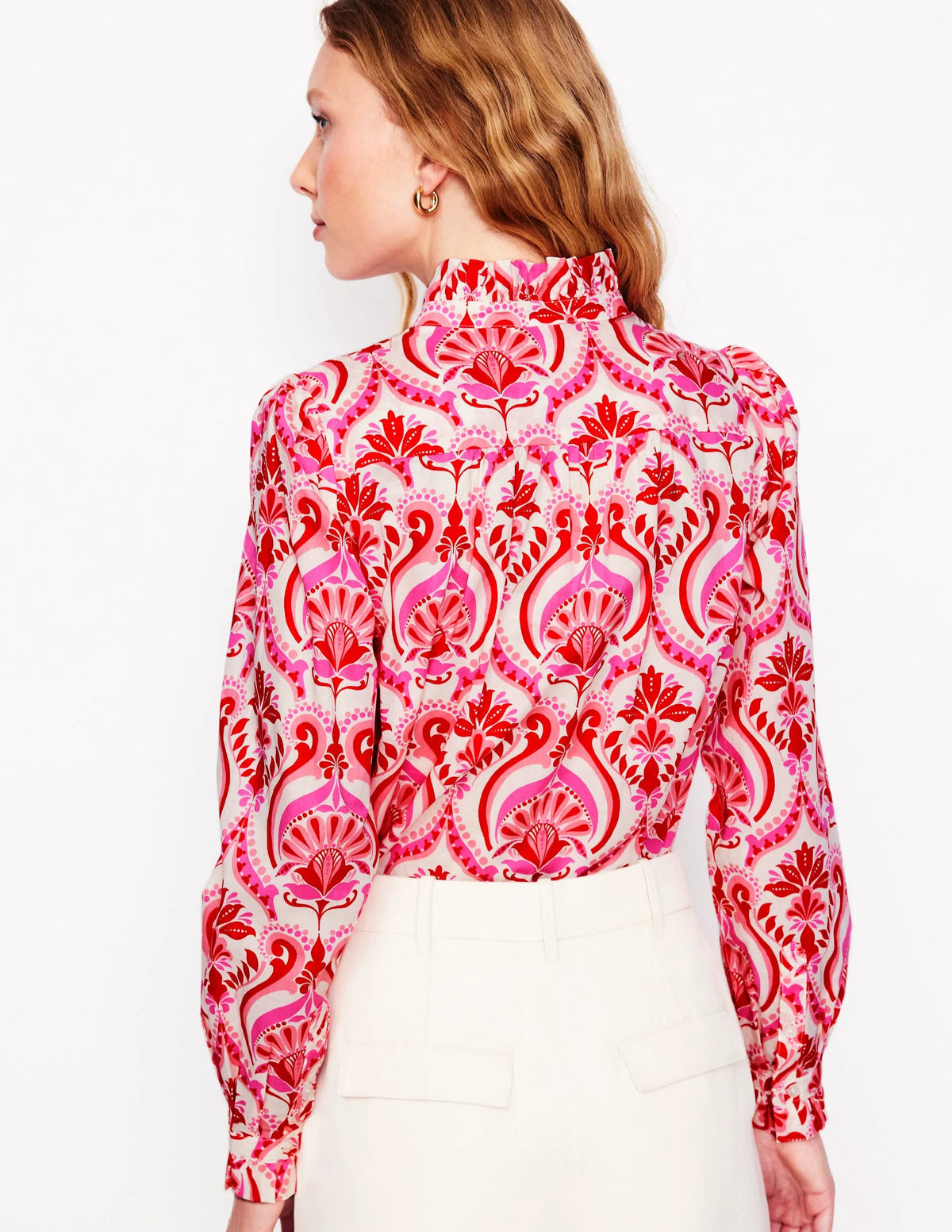 Felicity Cotton Blouse-Poppy Red, Ornamental Floral