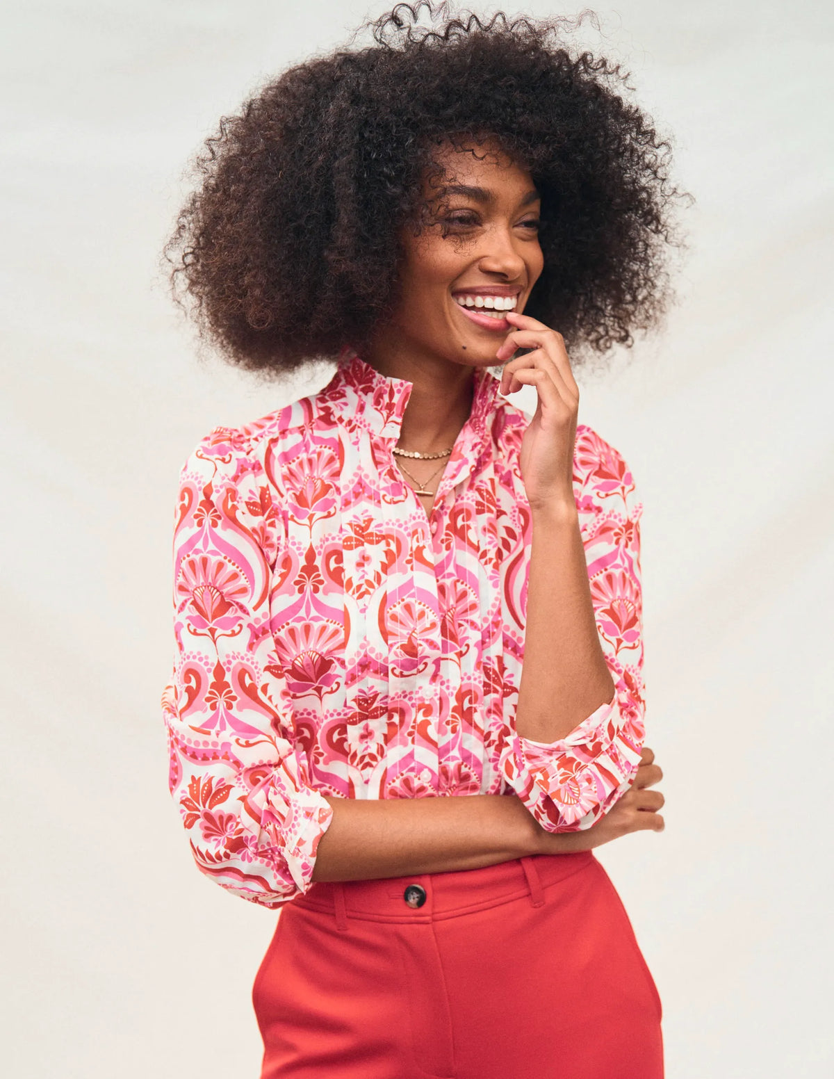 Felicity Cotton Blouse-Poppy Red, Ornamental Floral