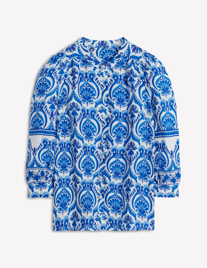 Alicia Linen Top-Blue, Ornamental Floral
