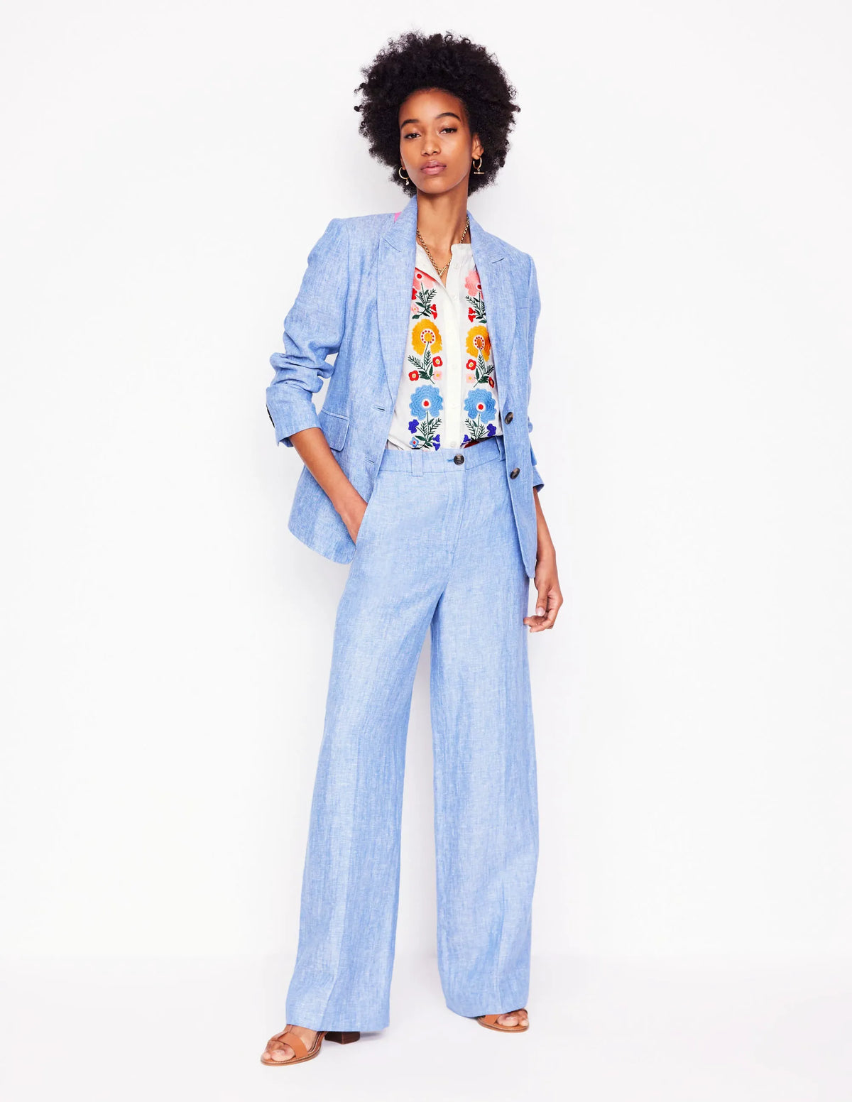 Alicia Linen Top-White, Floral Embroidery