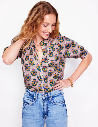 Bea Linen Top-Pink, Wildflower Stamp