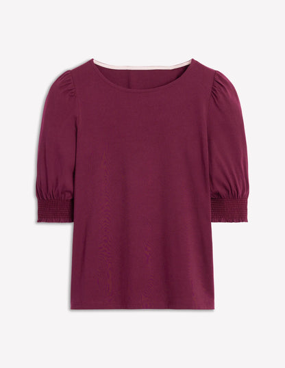 Short Sleeve Smocked Cuff Top-Deep Wisteria