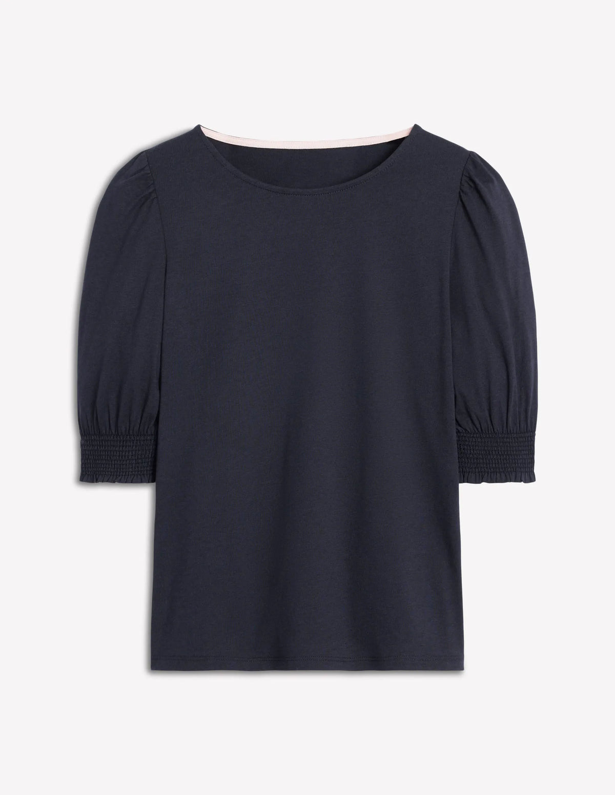 Short Sleeve Smocked Cuff Top-Navy